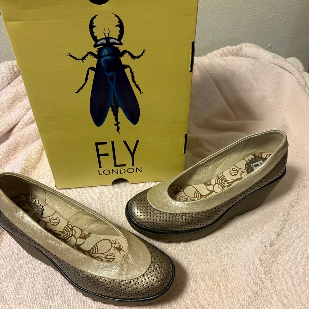 Fly London Women's Metallic Beige Wedges